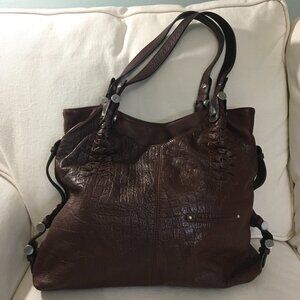 B. Makowsky Large Brown Croc Embossed Leather Shoulder Bag Tote